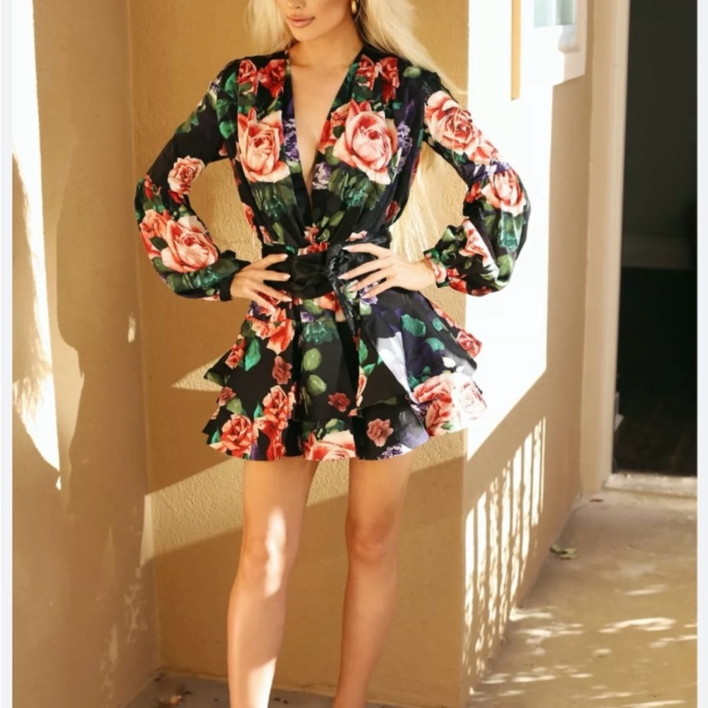 BRONX AND BANCO
Bedouin Rose Tiered Floral-Print Mini dress